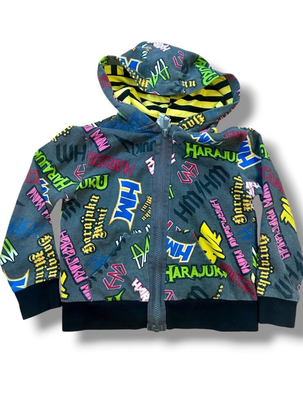 Harajuku Mini Gray Logo Hoodie 5T Colorful Emo Zip up